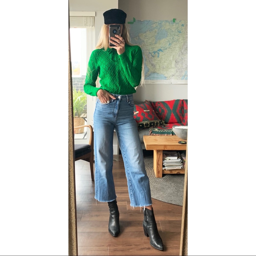 Vintage Green Knit Crochet Sweater Pullover Jumper - Picture 5 of 10